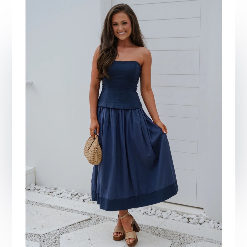 Corset Lined Strapless Dress - Navy
